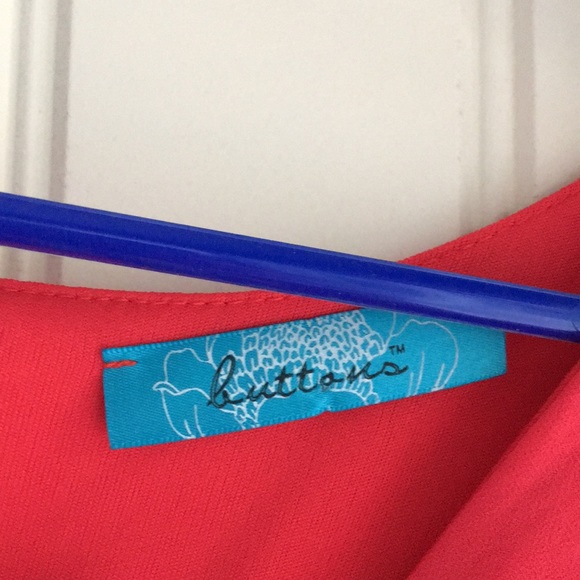 Fun, summery short sleeve coral dress with elastic waist. - Picture 3 of 4